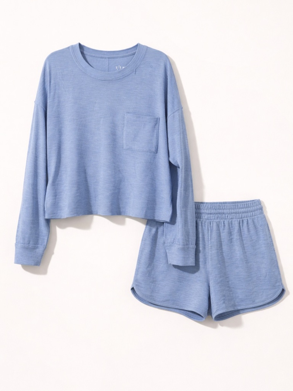 Thrive Light Blue women’s  Pajama Set - Cropped Long-Sleeve Top & Elastic Shorts